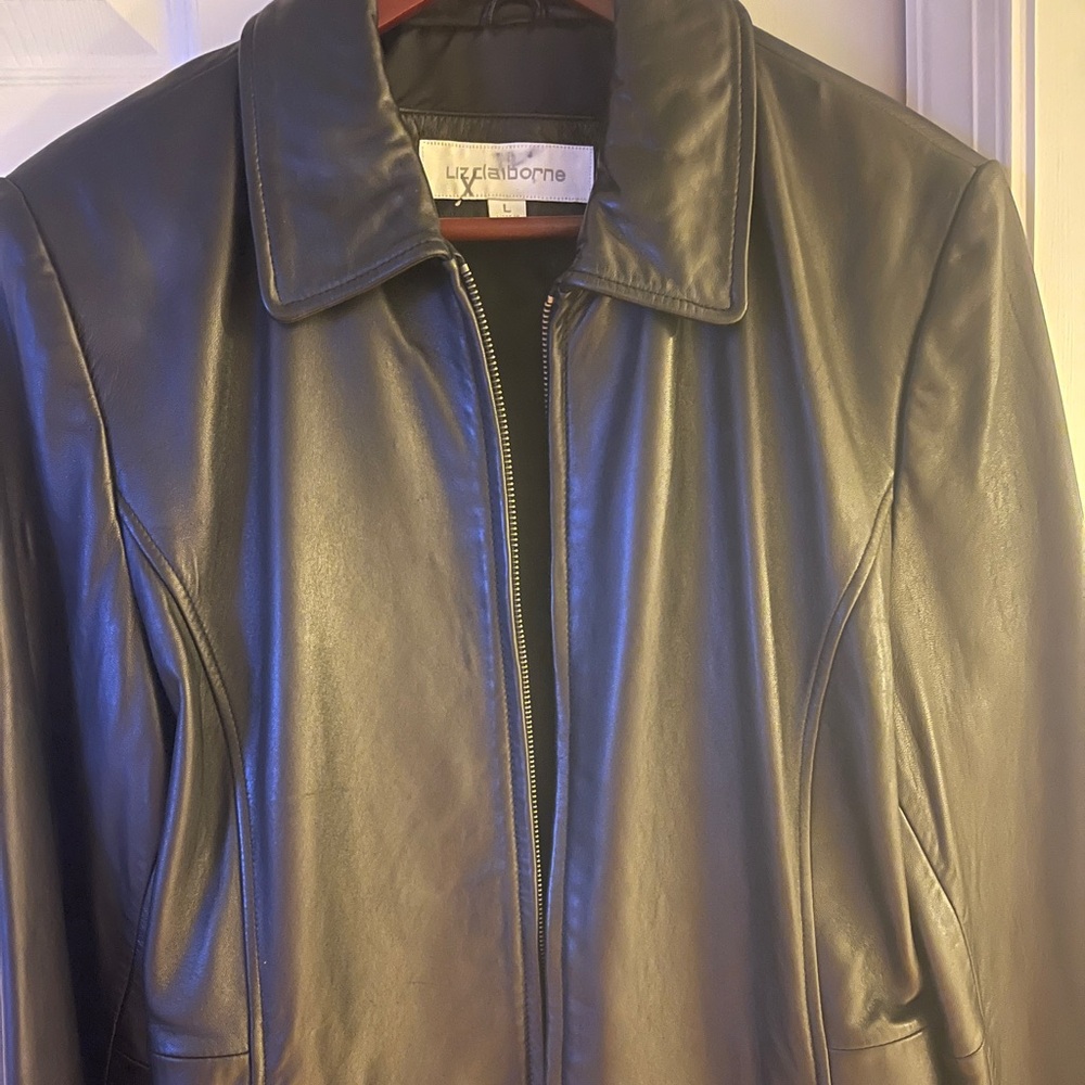 Genuine Black Leather Jacket by Liz Claiborne -size L